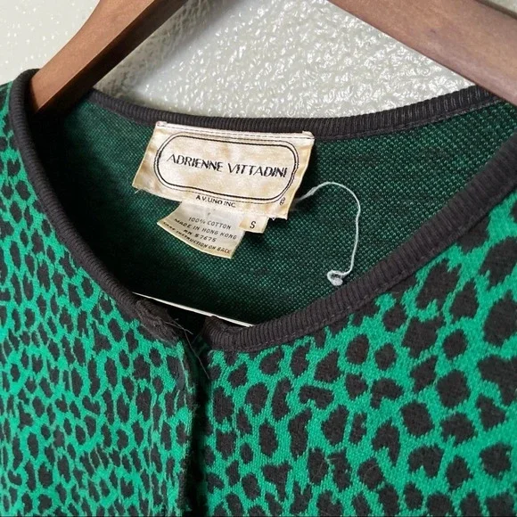 ADRIENNE VITTADINI Vintage Leopard Cardigan Small Green Black Y2K Dark Academia - Picture 8 of 11
